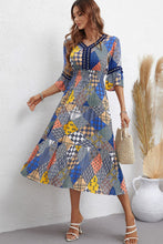 Load image into Gallery viewer, Patchwork V-Neck Tiered Midi Dress
