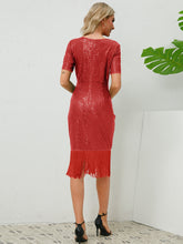 Load image into Gallery viewer, Tassel Sequin Short Sleeve Dress
