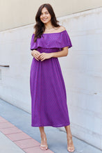 Load image into Gallery viewer, e.Luna My Best Angle Geometric Pattern Off The Shoulder Midi Dress in Purple
