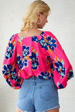 Load image into Gallery viewer, Floral Print V-Neck Lantern Sleeve Blouse
