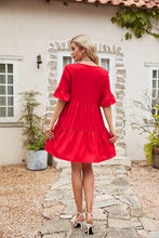 Load image into Gallery viewer, Ruffle Trim Tie Neck Flounce Sleeve Tiered Dress
