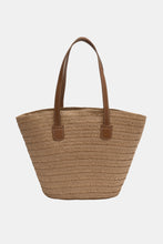 Load image into Gallery viewer, PU Leather Handle Straw Tote Bag
