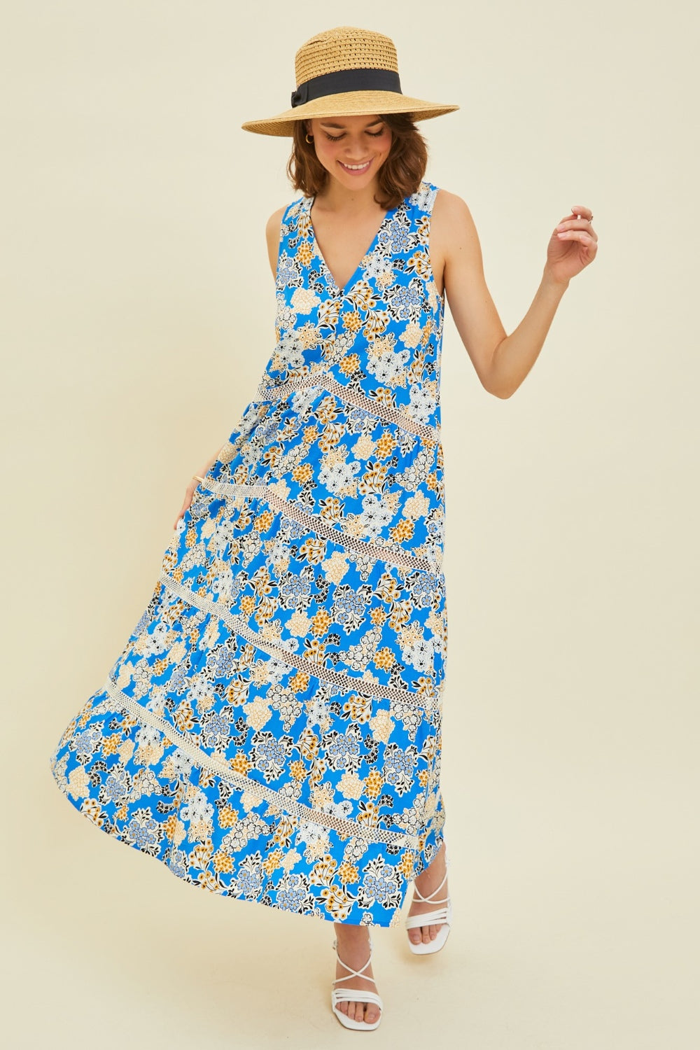 HEYSON Printed Crochet Trim Maxi Dress