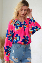 Load image into Gallery viewer, Floral Print V-Neck Lantern Sleeve Blouse
