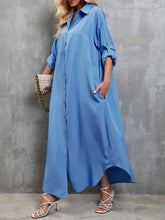 Load image into Gallery viewer, Button Up Dropped Shoulder Roll-Tab Sleeve Dress
