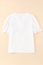 Load image into Gallery viewer, Embroidered Notched Neck Flounce Sleeve Top
