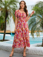 Load image into Gallery viewer, Floral Square Neck Short Sleeve Midi Dress
