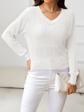 Load image into Gallery viewer, V-Neck Long Sleeve Eyelet Knit Top
