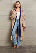 Load image into Gallery viewer, Double Take Geometric Fringe Hem Duster Cardigan
