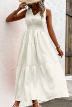 Load image into Gallery viewer, V-Neck Smocked Waist Sleeveless Tiered Dress
