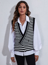 Load image into Gallery viewer, Striped Button Up V-Neck Sweater Vest
