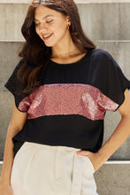 Load image into Gallery viewer, Sew In Love Shine Bright Full Size Center Mesh Sequin Top in Black/Mauve
