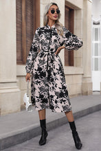 Load image into Gallery viewer, Floral Balloon Sleeve Tied Midi Dress
