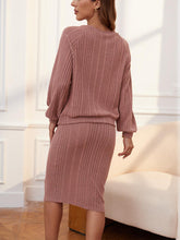 Load image into Gallery viewer, Ribbed Buttoned Round Neck Top and Skirt Set
