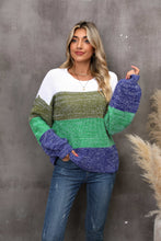 Load image into Gallery viewer, Color Block Round Neck Dropped Shoulder Sweater

