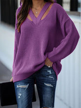 Load image into Gallery viewer, Cutout V-Neck Rib-Knit Sweater

