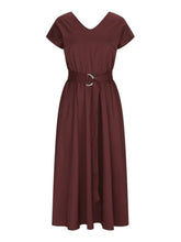 Load image into Gallery viewer, Ruched V-Neck Cap Sleeve Dress
