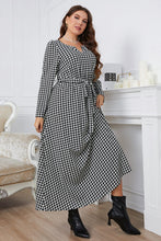 Load image into Gallery viewer, Melo Apparel Plus Size Notched Neck Houndstooth Tie Belt Maxi Dress
