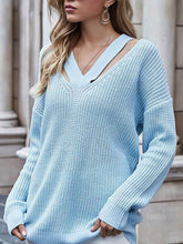 Load image into Gallery viewer, Cutout V-Neck Rib-Knit Sweater
