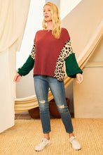 Load image into Gallery viewer, Leopard Color Block Waffle-Knit Blouse
