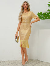 Load image into Gallery viewer, Tassel Sequin Short Sleeve Dress
