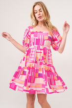 Load image into Gallery viewer, Flor Color Block Puff Sleeve Dress

