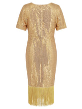 Load image into Gallery viewer, Tassel Sequin Short Sleeve Dress
