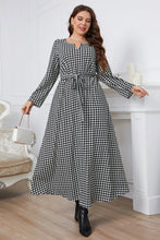 Load image into Gallery viewer, Melo Apparel Plus Size Notched Neck Houndstooth Tie Belt Maxi Dress
