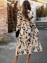 Load image into Gallery viewer, Printed V-Neck Long Sleeve Midi Dress

