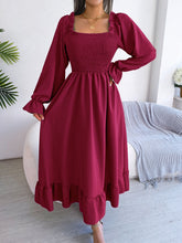 Load image into Gallery viewer, Smocked Square Neck Flounce Sleeve Dress
