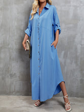 Load image into Gallery viewer, Button Up Dropped Shoulder Roll-Tab Sleeve Dress
