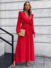 Load image into Gallery viewer, Pleated Surplice Tie Waist Maxi Dress
