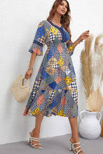 Load image into Gallery viewer, Patchwork V-Neck Tiered Midi Dress
