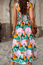 Load image into Gallery viewer, Printed Smocked Tie Shoulder Dress
