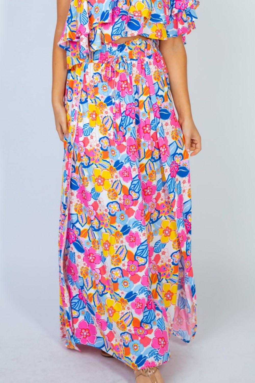 Sunshine & Blossoms Full Size Floral Smocked Maxi Skirt