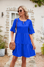 Load image into Gallery viewer, Ruffle Trim Tie Neck Flounce Sleeve Tiered Dress
