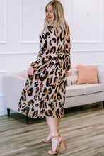 Load image into Gallery viewer, Plus Size Leopard Print Surplice Neck Long Sleeve Midi Dress
