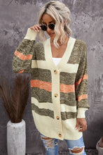 Load image into Gallery viewer, Woven Right Striped Button Down Longline Cardigan with Pockets
