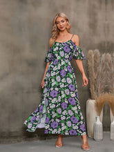 Load image into Gallery viewer, Floral Spaghetti Strap Cold-Shoulder Slit Maxi Dress

