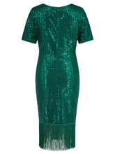 Load image into Gallery viewer, Tassel Sequin Short Sleeve Dress
