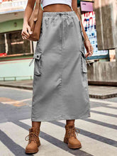 Load image into Gallery viewer, Drawstring Waist Slit Denim Skirt
