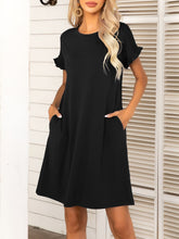 Load image into Gallery viewer, Round Neck Flounce Sleeve Dress with Pockets
