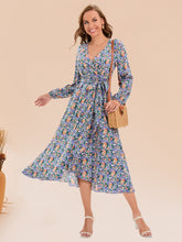 Load image into Gallery viewer, Printed Surplice Long Sleeve Dress
