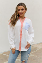 Load image into Gallery viewer, White Birch Color Block Woven Button Down Top

