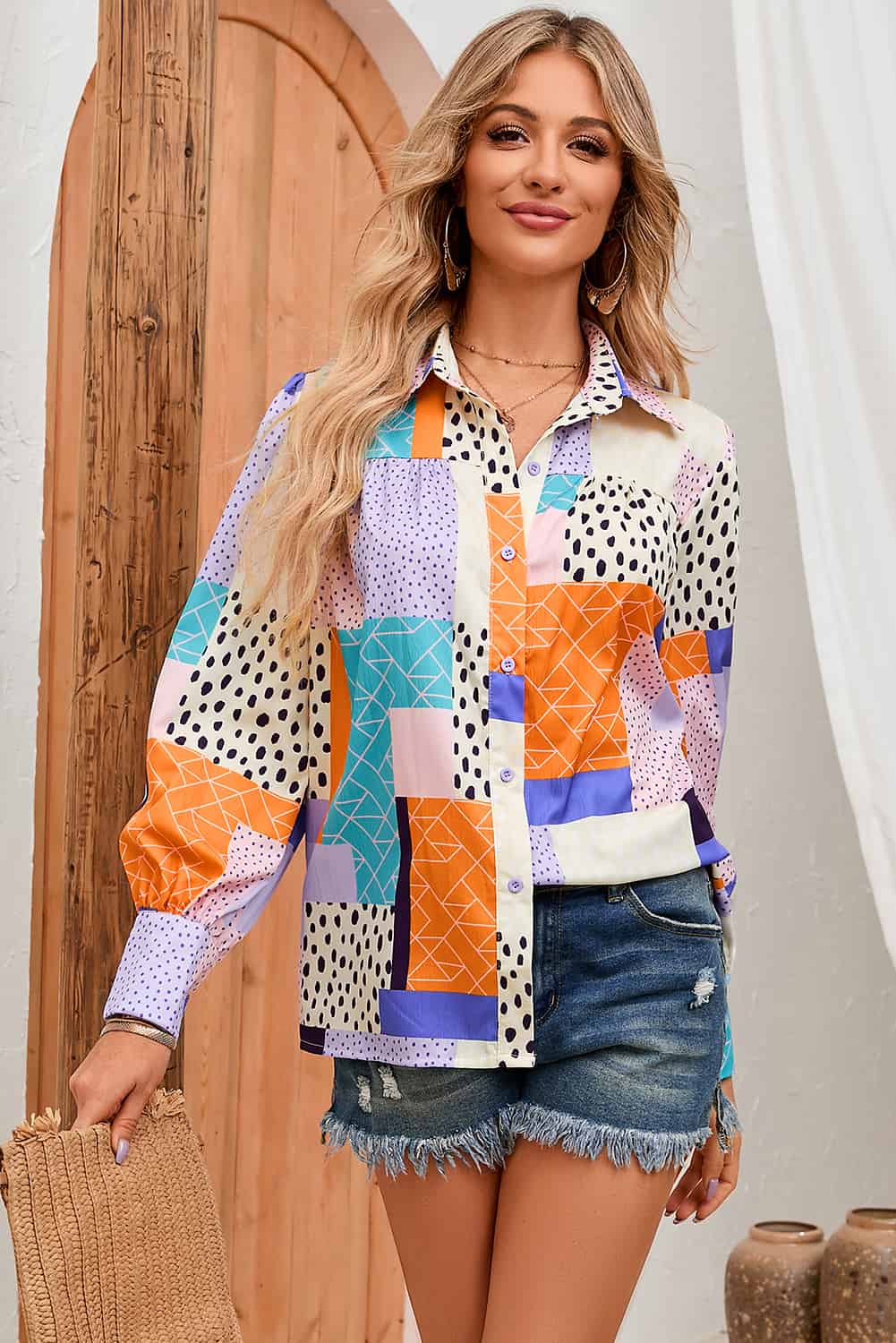 Double Take Patchwork Shirt