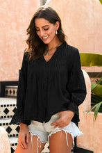 Load image into Gallery viewer, Eyelet Button Front Notched Neck Blouse
