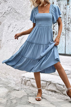 Load image into Gallery viewer, Smocked Square Neck Frill Trim Dress
