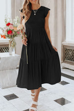 Load image into Gallery viewer, Round Neck Short Sleeve Tiered Midi Dress
