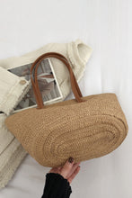 Load image into Gallery viewer, PU Leather Handle Straw Tote Bag

