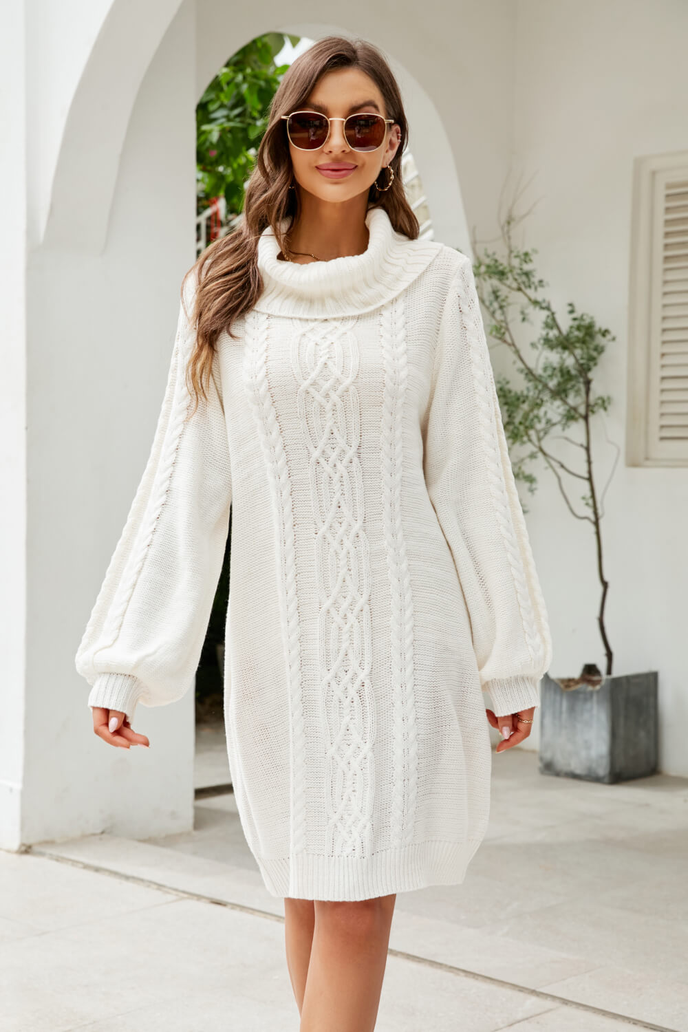 Lantern Sleeve Sweater Dress